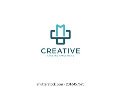 Letter M Cross Sign Medical Logo Health Symbol Pharmacy Icon. Flat Vector Logo Design Template.