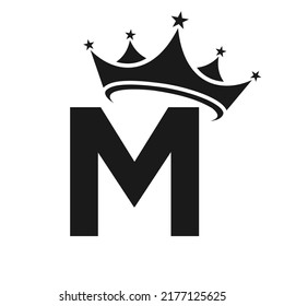 Letter M Crown Logo. Crown Logo on Letter M Vector Template for Beauty, Fashion, Star, Elegant, Luxury Sign