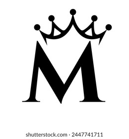 Letter M Crown Logo for Queen Sign, Beauty, Fashion, Star, Elegant, Luxury Symbol	