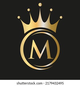 Letter M Crown Logo. Royal Crown Logo for Spa, Yoga, Beauty, Fashion, Star, Elegant, Luxury Sign