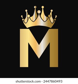 Letter M Crown Logo Template. Royal Crown Logotype Luxury Sign  for Beauty, Fashion, Star, Elegant Symbol