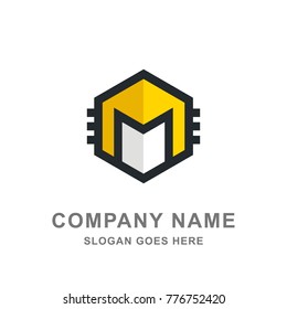 Letter M Cube Delivery Cargo Express Logo Vector
