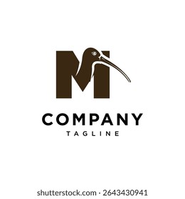 Letter M Curlew bird Logo Icon Vector
