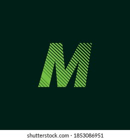 letter M cursive texture in green color with slanted lines, speed and movement