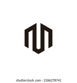 Letter m curve, hexagon geometric symbol simple logo vector