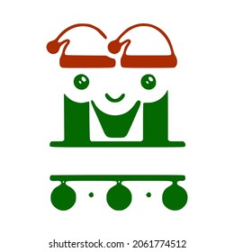 Letter m cute Christmas character, name monogram design, Christmas or New Year clip art