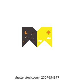 letter m day night mountain symbol vector 