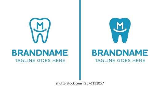 Letter M Dental Tooth Logo, symbolizing tooth, dental care and orthodontist