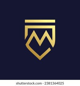 Letter M design with creative unique shield element idea concept and icon