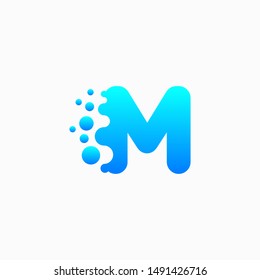 Letra M Diseño con forma de punto. elemento de diseño con logotipo de molécula y laboratorio. perfecto para tecnología, software, red y marca científica. - vector