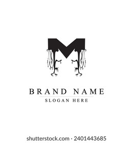Letter M Design Logo with Creative Tree Branch. H Letter Tree Icon	
