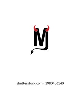 Letter M with devil's horns and tail icon logo design vector template