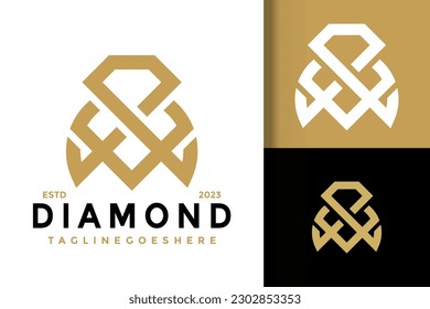 Letra M Ilustración de icono de vectores con logotipo elegante de diamante