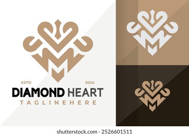 Letra M Diamond Heart Logo Icon Diseño de Vector. Ilustración creativa de diseños de logotipos simples