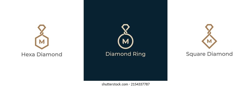 Buchstabe M Diamond Logo Konzept Symbol Symbol Design. Diamant mit Circle, Hexagon und Square Combination. Logo-Vorlage für Vektorgrafiken