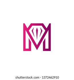 letter m with diamond logo design vector illustration