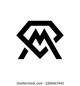 Letra M Ilustración vectorial de la plantilla de logotipo de diamante aislada en fondo blanco negro