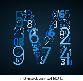 Letter M,  from different numbers typography vector font