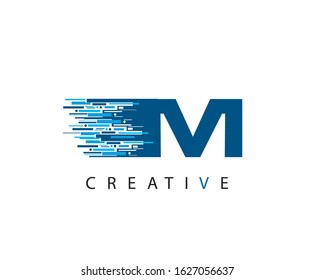 Letter M Digital Data , Technology and digital abstract line M fast techno design concept. .