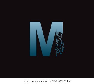 Letter M Digital Network Logo Icon, Technology and digital abstract M line network circuit vector design.