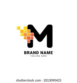 Letra M píxel digital tecnología de gradiente moderno diseño de logotipo vectorial