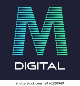 letter m digital or technology logo vector template. Suitable for digital font industry with dot, gradient color and modern style. Also suitable for machine