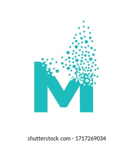 Letter M dispersing into a cloud of bubbles.
