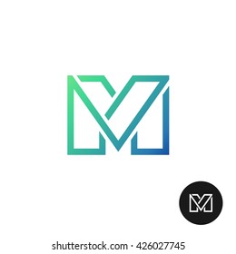 Letter M divided wide line style colorful logo. Linear letter M symbol. 