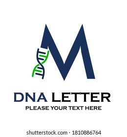 Letter m DNA logo template. Design with chromosome symbol. Suitable for research, science, medical, logotype, technology, lab, molecule, protein, nucleus etc