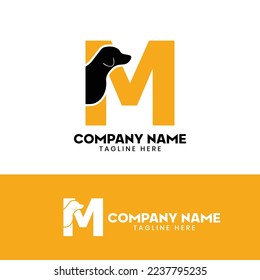 Plantilla de diseño de logotipo de perro de la letra M Inspiración, vector de perro, logotipo inicial