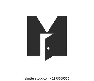 Letter M Door Logo Design Combined With Minimal Open Door Icon Vector Template