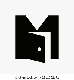 Diseño De Logotipo De Puerta De Letra M Combinado Con Plantilla Mínima De Vector De Icono De Puerta Abierta