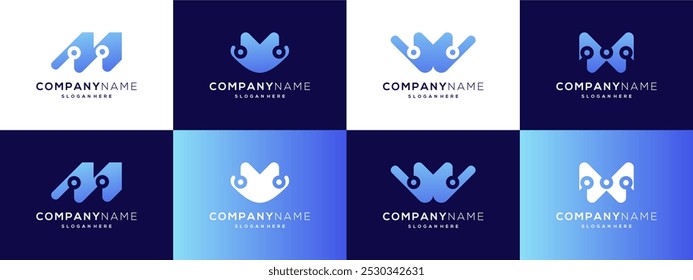 Letra M con ideas de Vector de logotipo de conexión de puntos. colección Abstractas de diseño tecnológico moderno basado en la Plantilla de iconos.	
