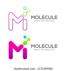 Letter M With Dot And Curve ,Circles Shape Connected, Molecule And Nano Technology Logotype, Innovation Tech, Medicine, Science, Laboratory, Cosmetics