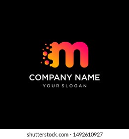Letter M with dot shape. molecule and Lab Logo Design Element. perfect for technology,software, network and science brand. Liquid gradient shape, Alphabet ecology with water and dew drops. - vector