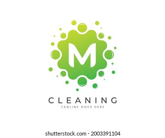 Letter M with Dots and Bubbles. Cleaning Logo Design Template