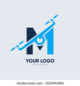 Letter M Drone Logo Design Vector Icon Graphic Emblem Illustration 