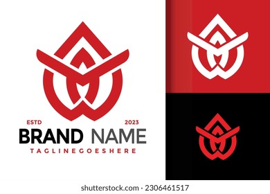 Letter M Drop Fire Monogram Logo, Vektorsymbol