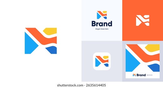 Letter M or E colorful letter mark logo icon design vector element editable, Abstract symbol initial alphabet with flowing vibrant flat modern geometric sign for brand identity and business company