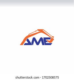 letter A M E with excavator logo design