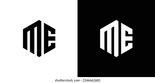 Letter M E Polygon, Hexagonal Minimal and Trendy Professional Logo Design On Black And White Background