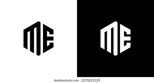 Letter M e Polygon, Hexagonal Minimal Logo Design On Black And White Background