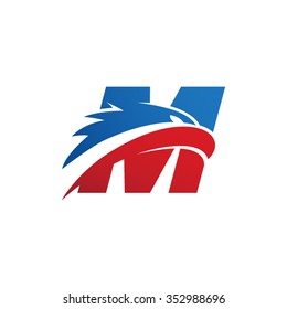 letter M eagle head red blue logo