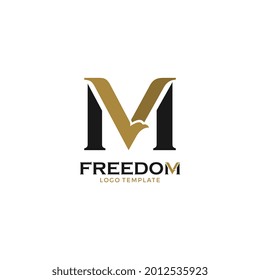 Letter M and Eagle symbol. Freedom and Independence Logo Design. Business Corporate Vector Illustration.