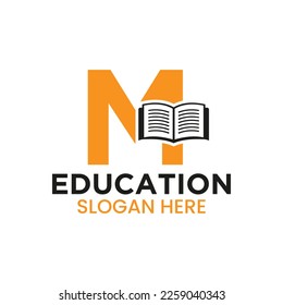 Letter M Education Logo Concept With Open Book Icon Template