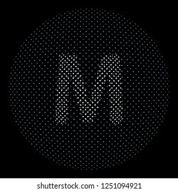 Letter M effect halftone symbol particles technology and communications vector
