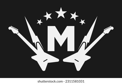letter M electric guitar vector logo design