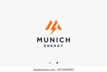 letter m with electric logo design vector silhouette illustration