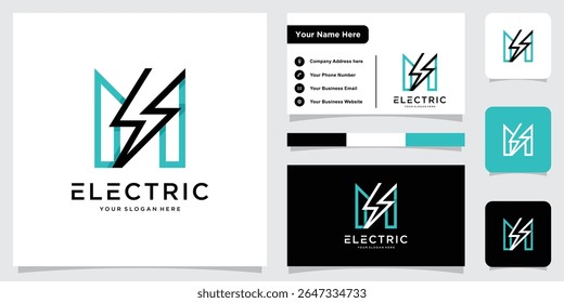 Letter M Electric Logo, letter M with lightning bolt combination, Vector Illustration