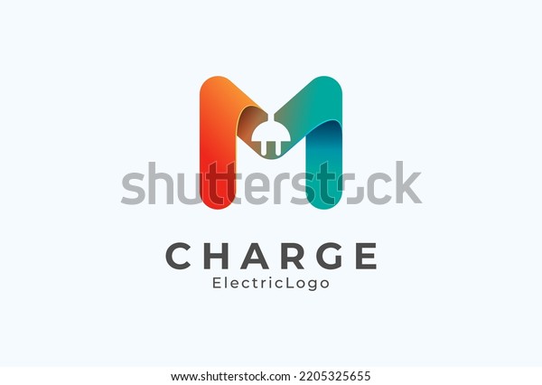Letter M Electric Plug Logo, Letter M and\
Plug combination with gradient colour, flat design logo template,\
vector illustration